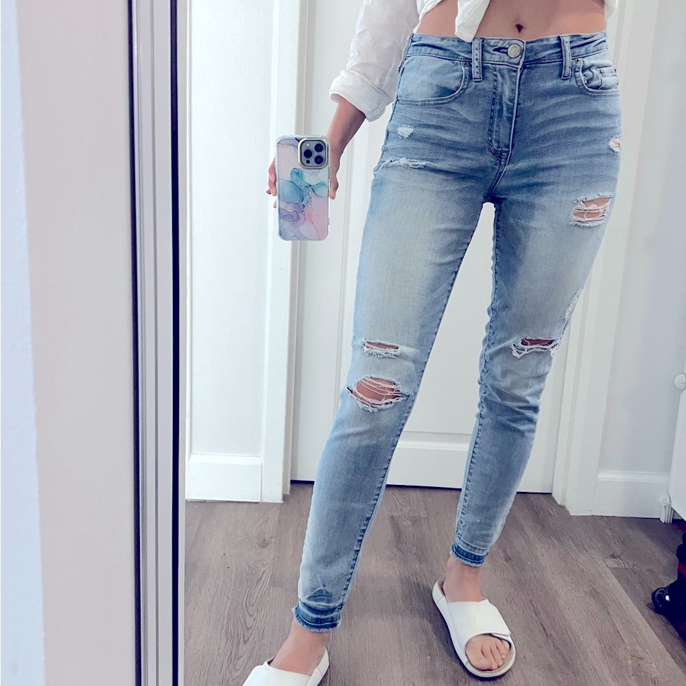 Aerostale Blue High Waisted Ankle Legging Super Stretchy